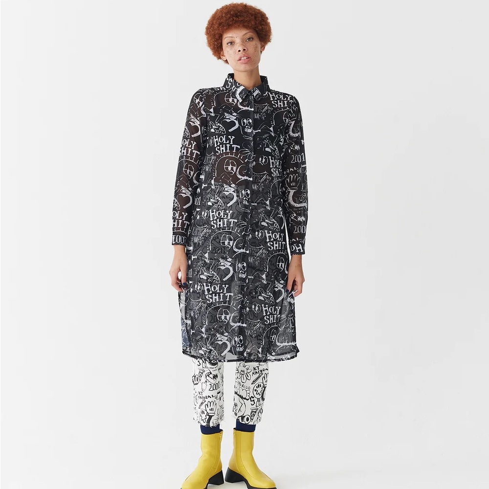 Lazy Oaf Drawn Out Sheer Shirt Dress - Picture 5 of 6